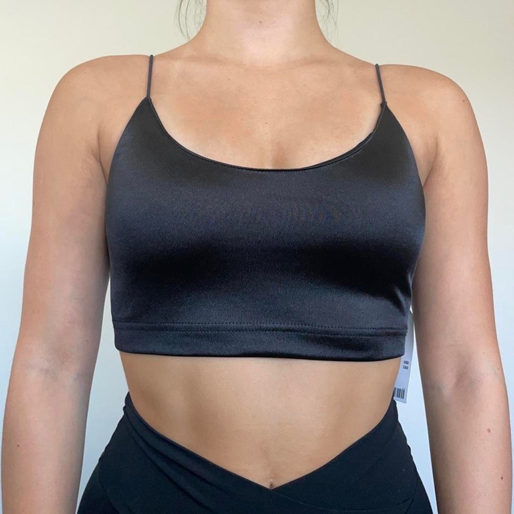 NWT Urban Outfitters Out From Under Black Satin Scoop Neck Sleeveless Crop Top